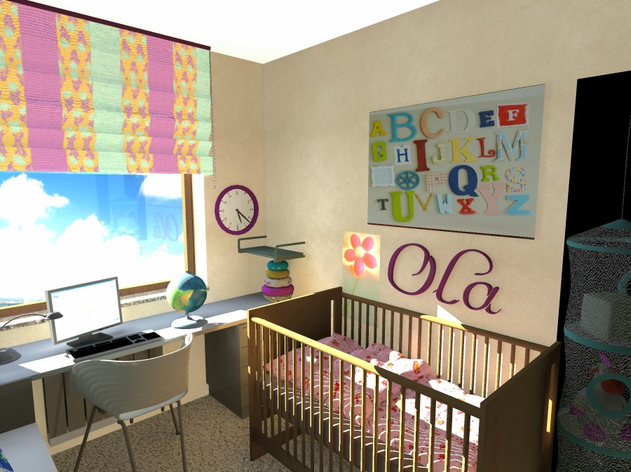 wizualizacja pokoju z łóżeczkiem