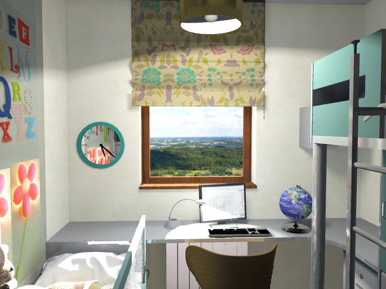wizualizacja zabudowy z biurkiem dla dziecka