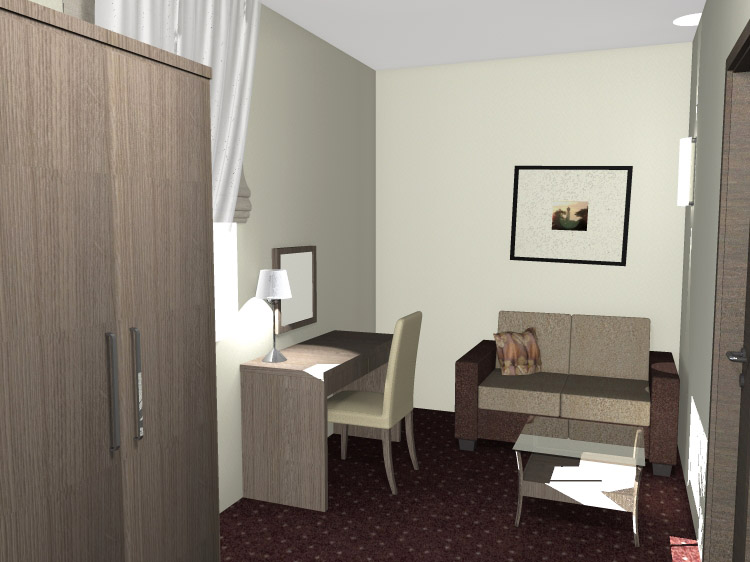 wizualizacja pokoju 1 osobowego w hotelu