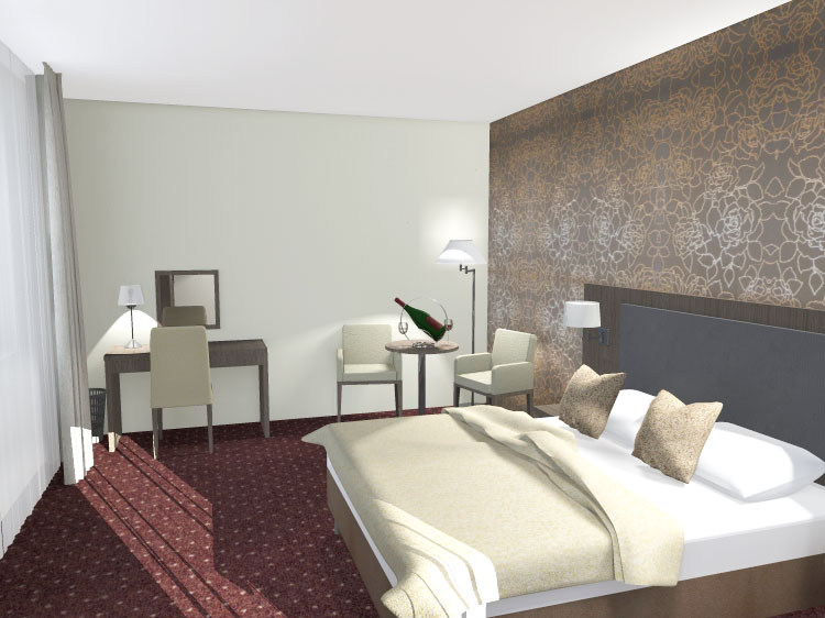 wizualizacja pokoju hotelowego