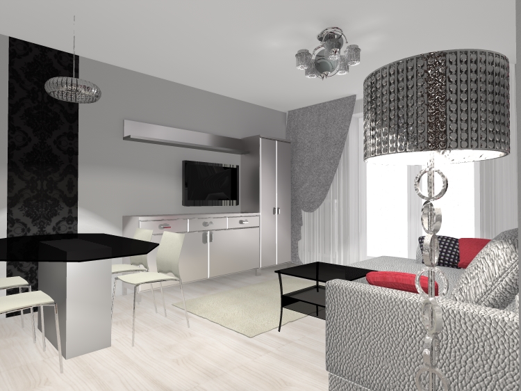 wizualizacja metamorfozy salonu w stylu glamour