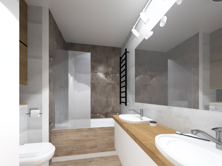 wizualizacja łazienki z dwiema umywalkami