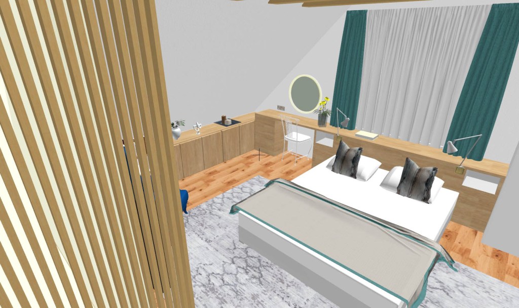 projekt sypialni z toaletką