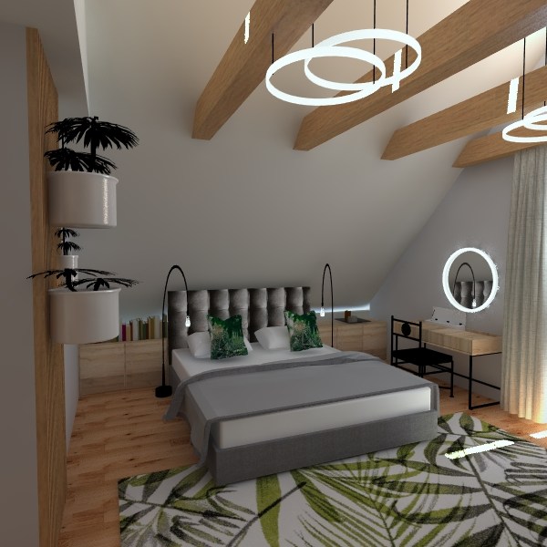 wizualizacja sypialni ze skosami