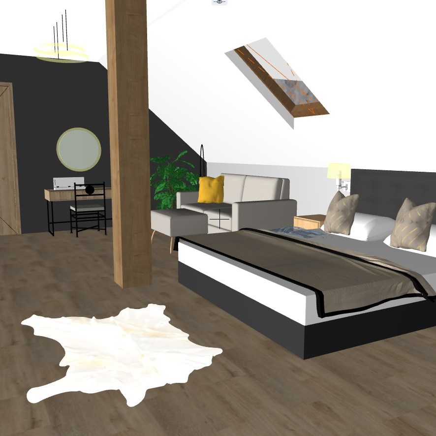 duża sypialnia ze skosami